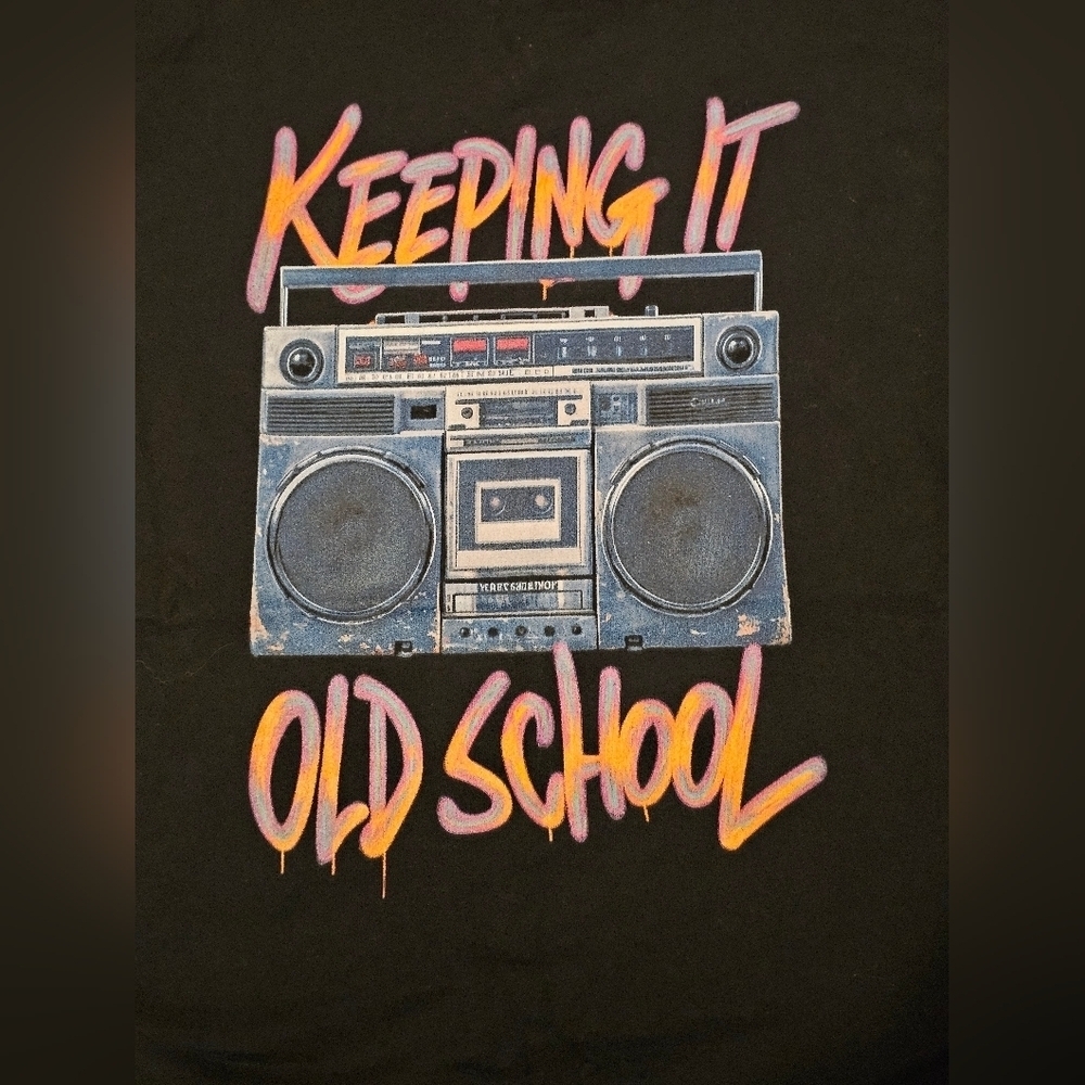 Graphic Tee Womens Large with Boombox Design, "Keeping It Old School" New! - Picture 2 of 3